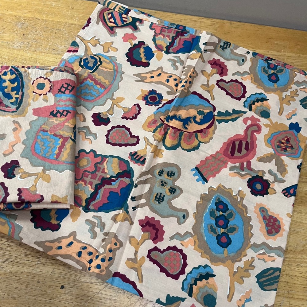 Vtg Crown Crafts Cameroon Print King Pillowcase Set 2pc Boho Bird Floral Percale
